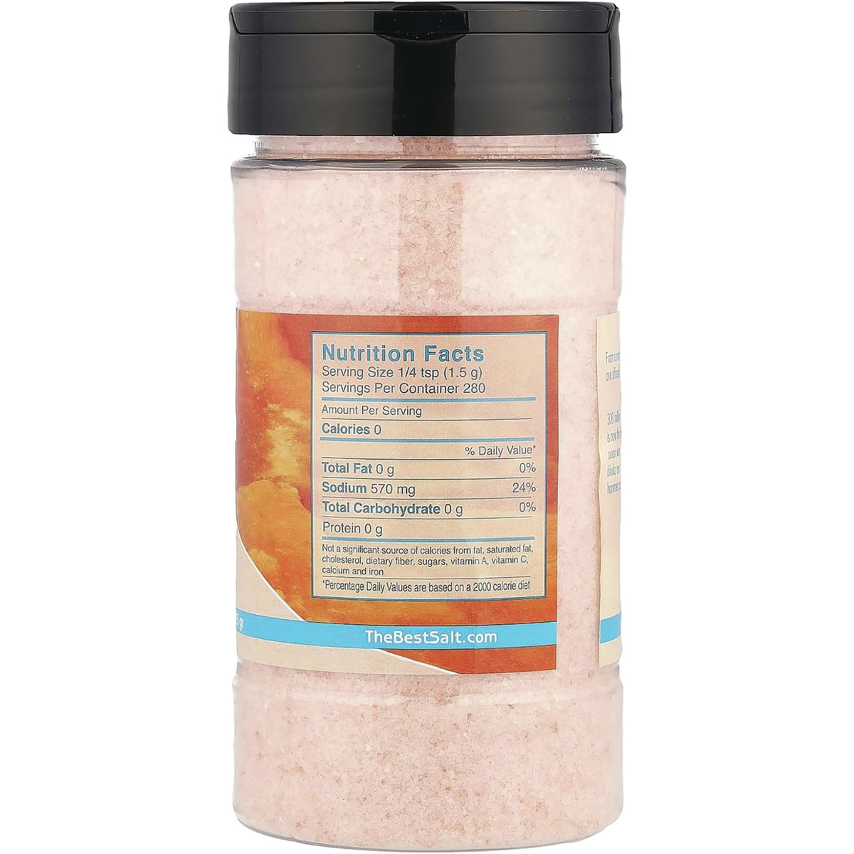 HMS014 | Pink salt seasoning jar with nutrition facts label and TheBestSalt.com branding