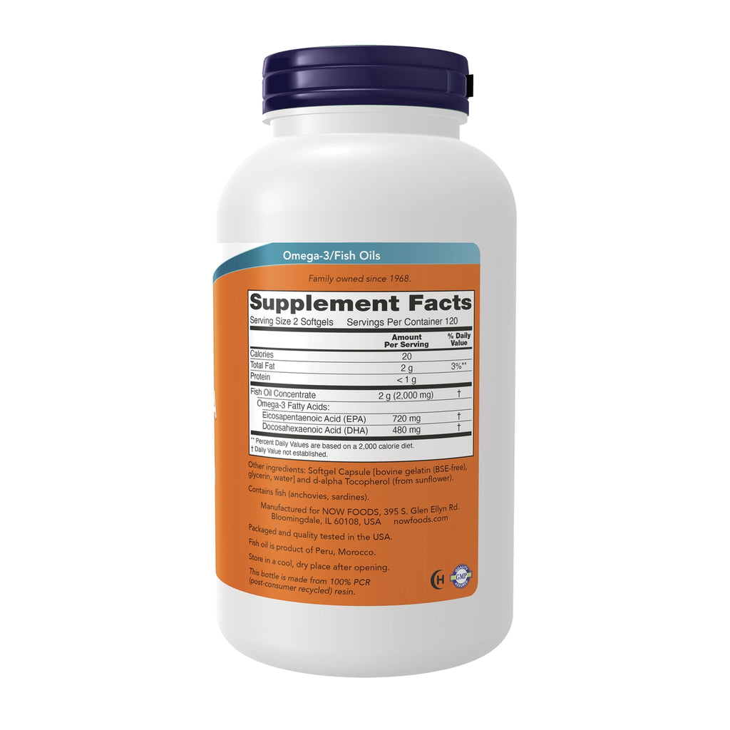 NWF912 | back of white supplement bottle showing Supplement Facts label for Omega-3 fish oils with EPA 720 mg and DHA 480 mg - Thumbnail