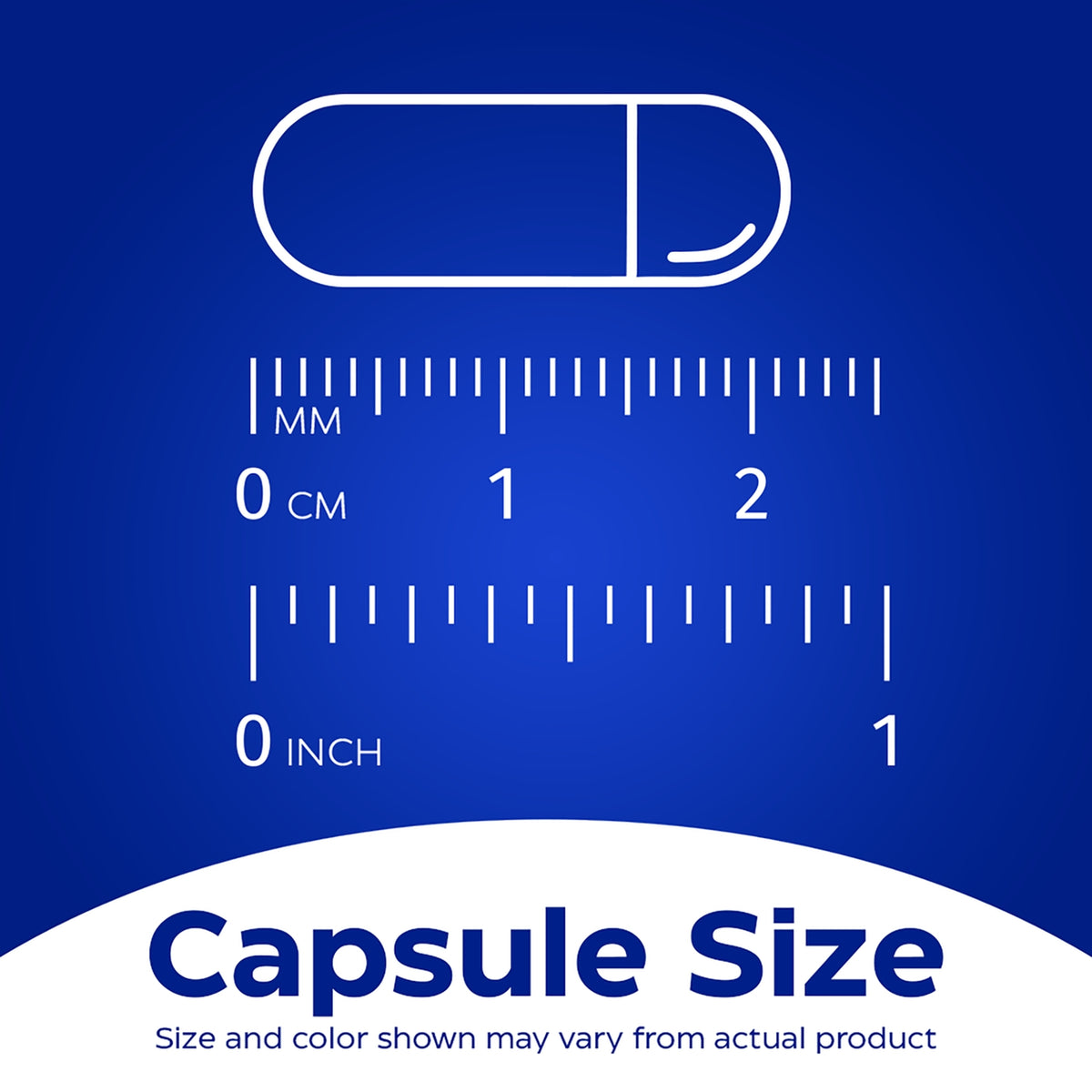 EMD005 | Capsule size chart with measurements in millimeters and inches