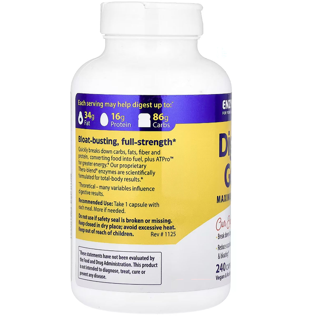 EMD047 | back label of digestive supplement bottle showing usage directions