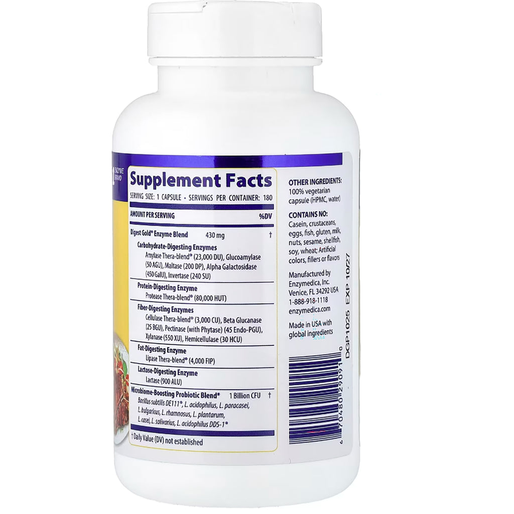 EMD050 | Back of white supplement bottle showing Supplement Facts label with detailed nutrient table and 180 capsules - Thumbnail