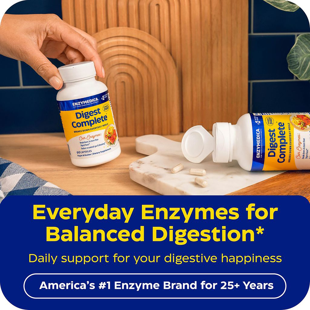 EMD006 | Enzymedica Digest Complete capsules with balanced digestion messaging and product bottle - Thumbnail