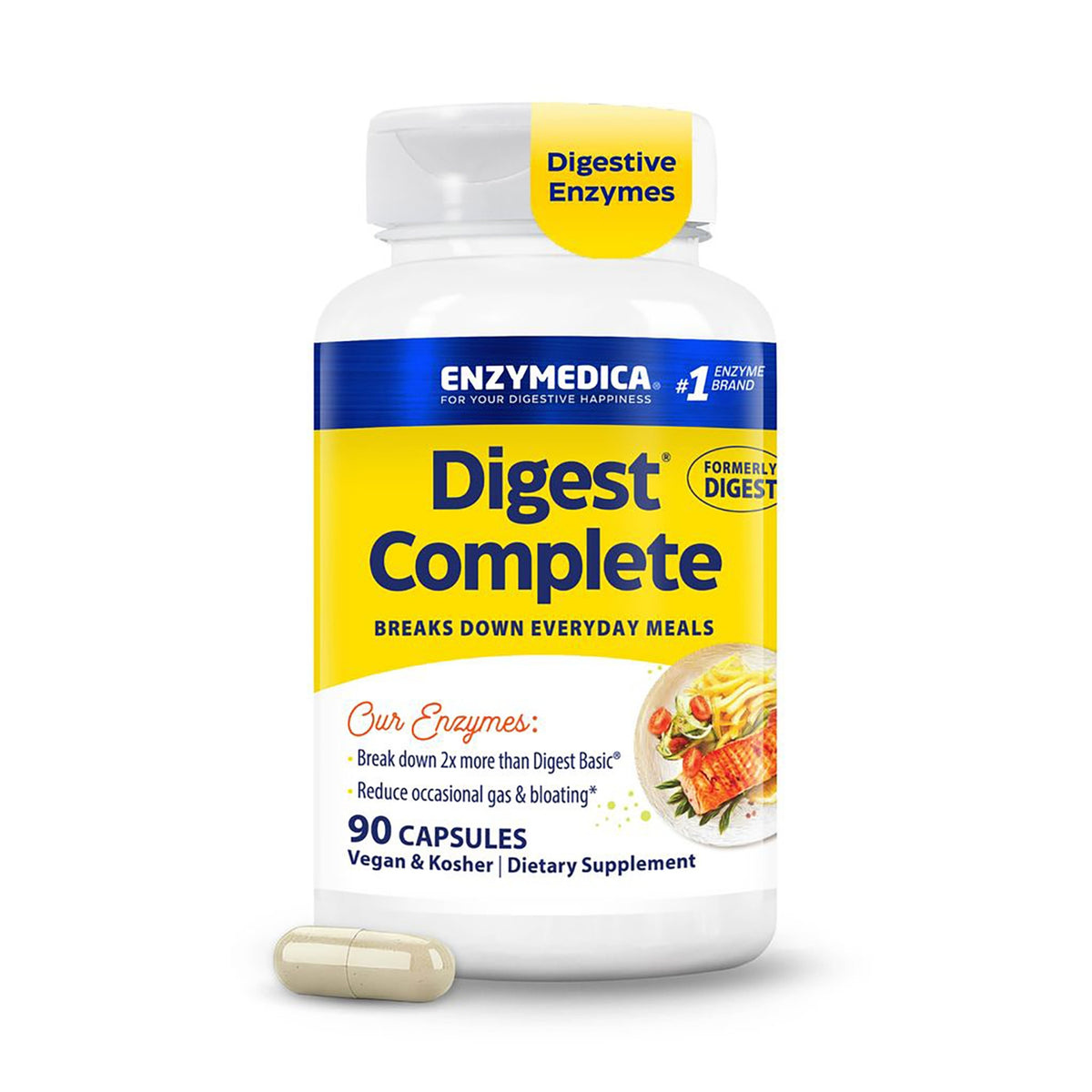 EMD006 | Enzymedica Digest Complete yellow label bottle, 90 capsules dietary supplement