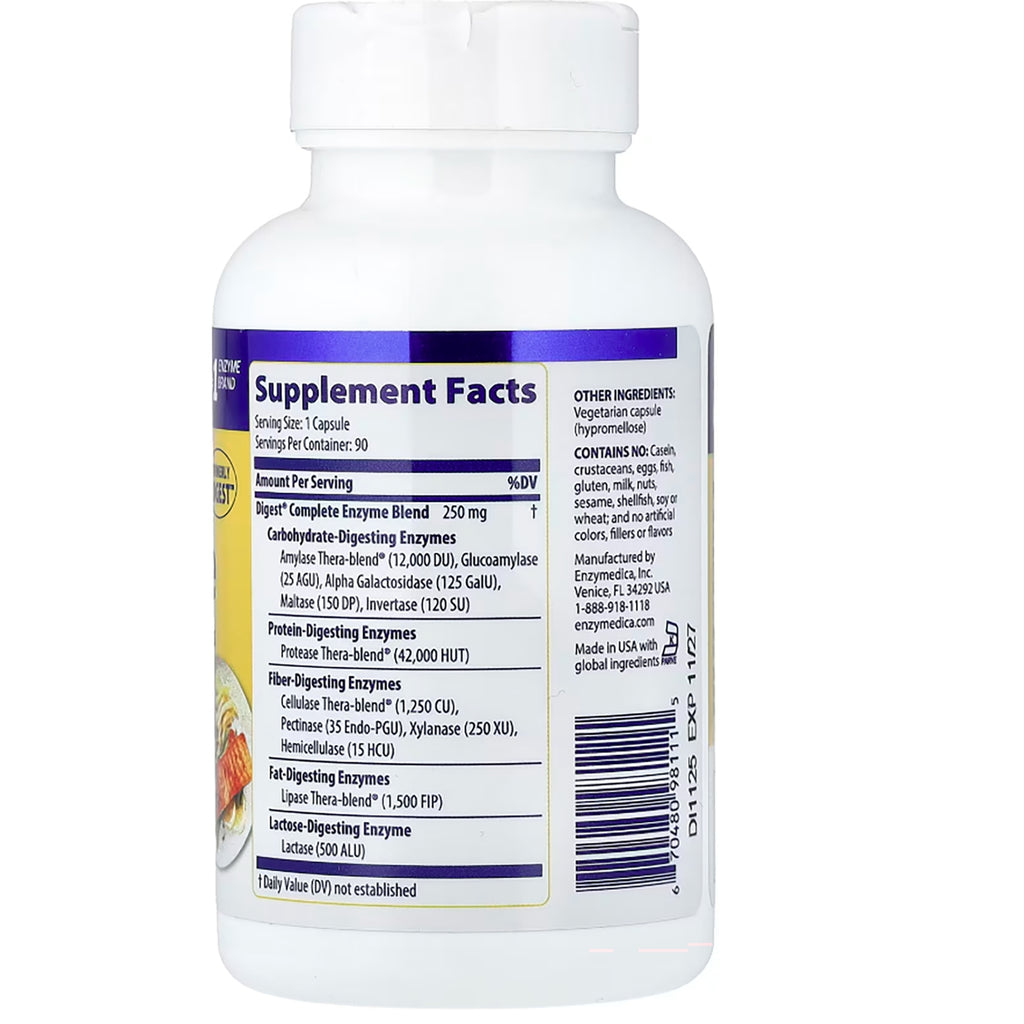 EMD006 | Supplement Facts panel on back of white bottle listing enzymes and serving size 1 capsule - Thumbnail