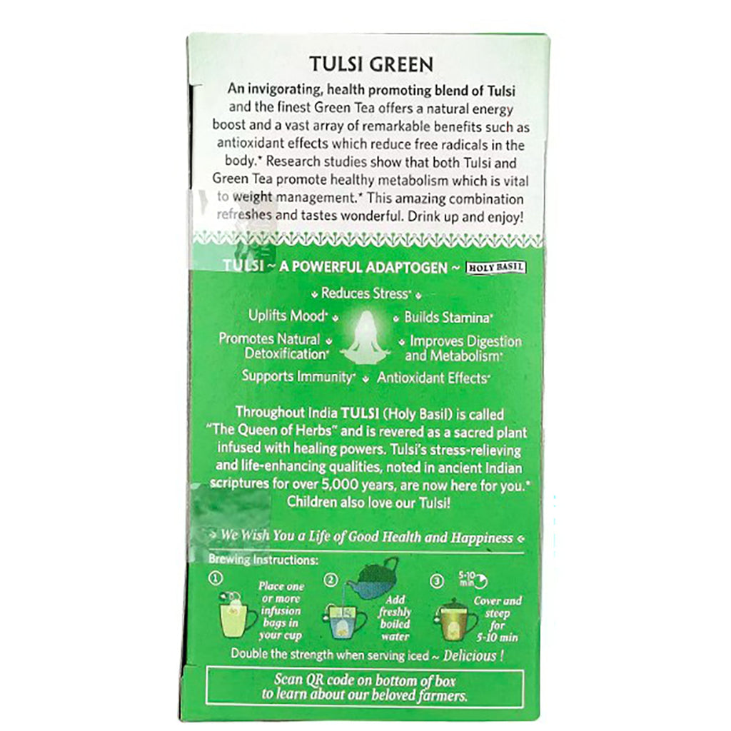 RGN002 | Tulsi Green tea box back with benefits and brewing instructions - Thumbnail