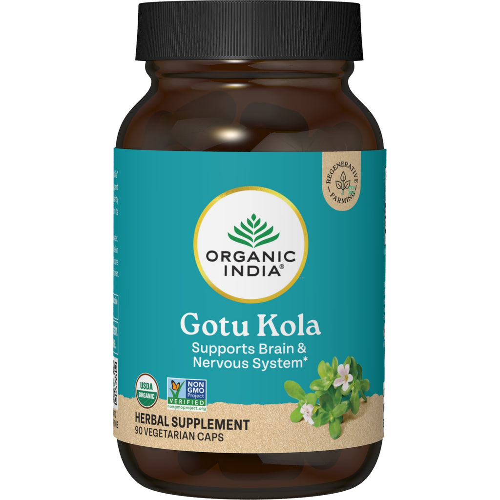RGN032 | Organic India Gotu Kola supplement bottle labeled Brain & Nervous System Support, USDA Organic - Thumbnail