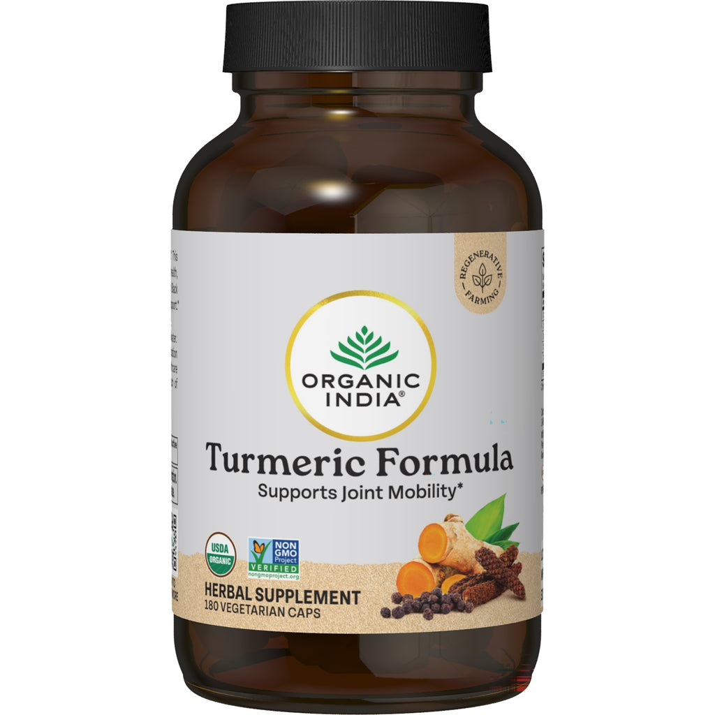 RGN079 | Organic India Turmeric Formula bottle front label with Joint Mobility & Support and USDA Organic badge - Thumbnail