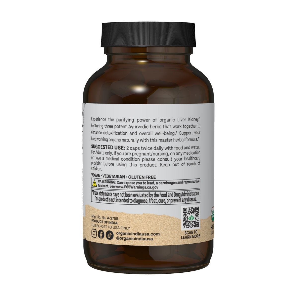 RGN098 | Supplement bottle back label with suggested use, warnings, and QR code