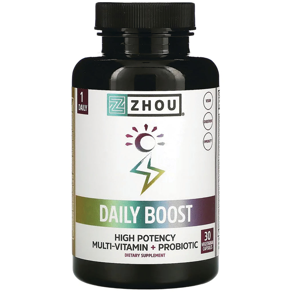 ZOU073 | Zhou Daily Boost high potency multivitamin + probiotic, 30 vegetarian capsules, front label - Thumbnail