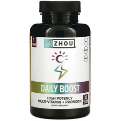 ZOU073 | Zhou Daily Boost high potency multivitamin + probiotic, 30 vegetarian capsules, front label
