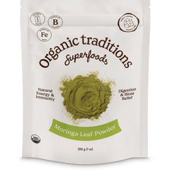 OTR102 | Organic Traditions Moringa Leaf Powder 200 g front pouch with green powder graphic and USDA organic seal