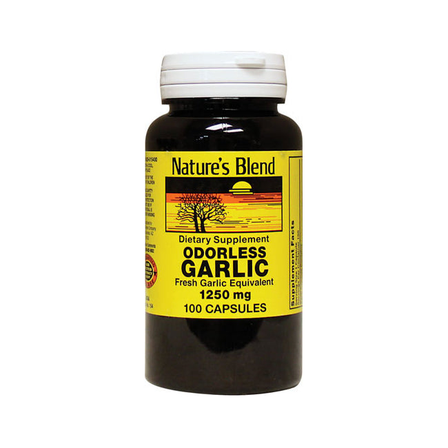 NAB065 | Nature's Blend odorless garlic dietary supplement bottle, 1250 mg, 100 capsules