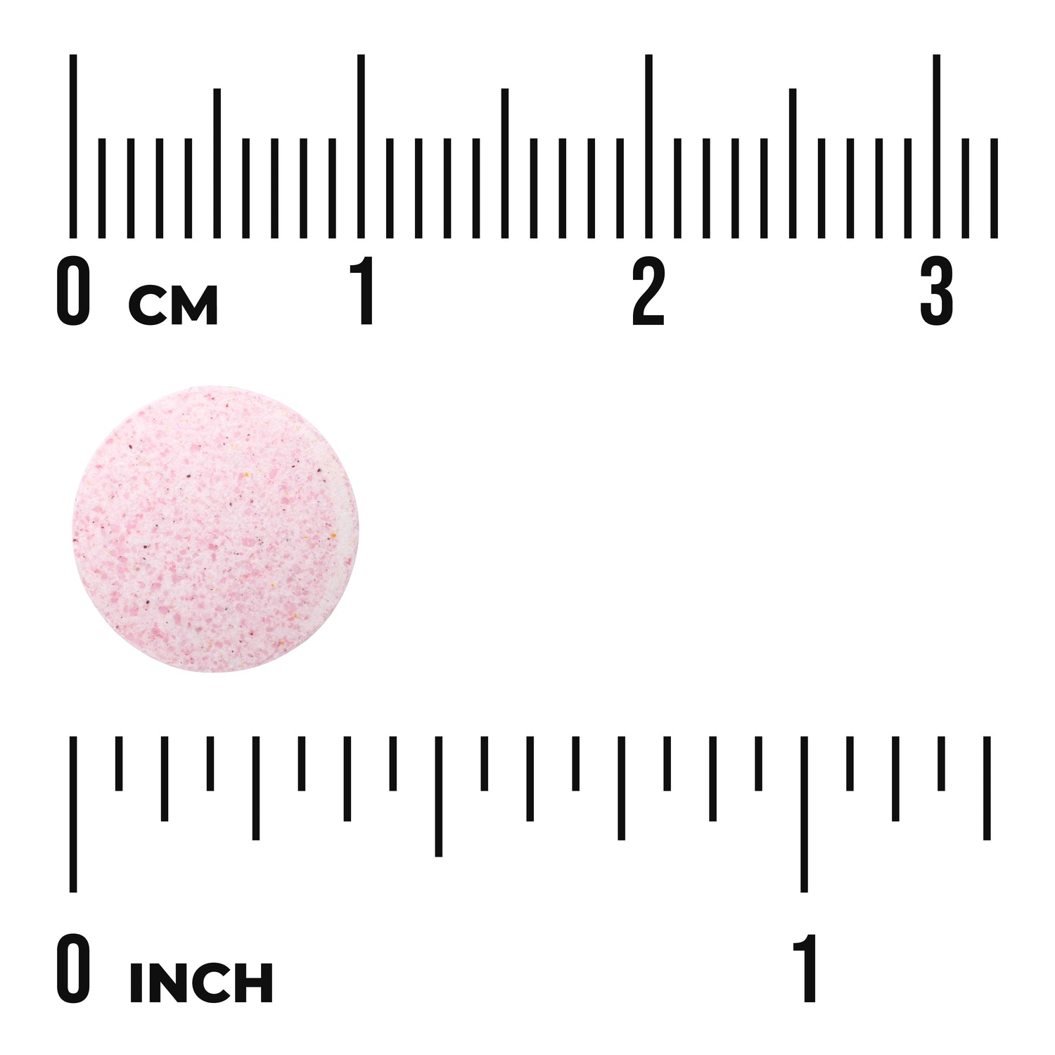 SW746 | Round pink tablet with size reference in centimeters and inches