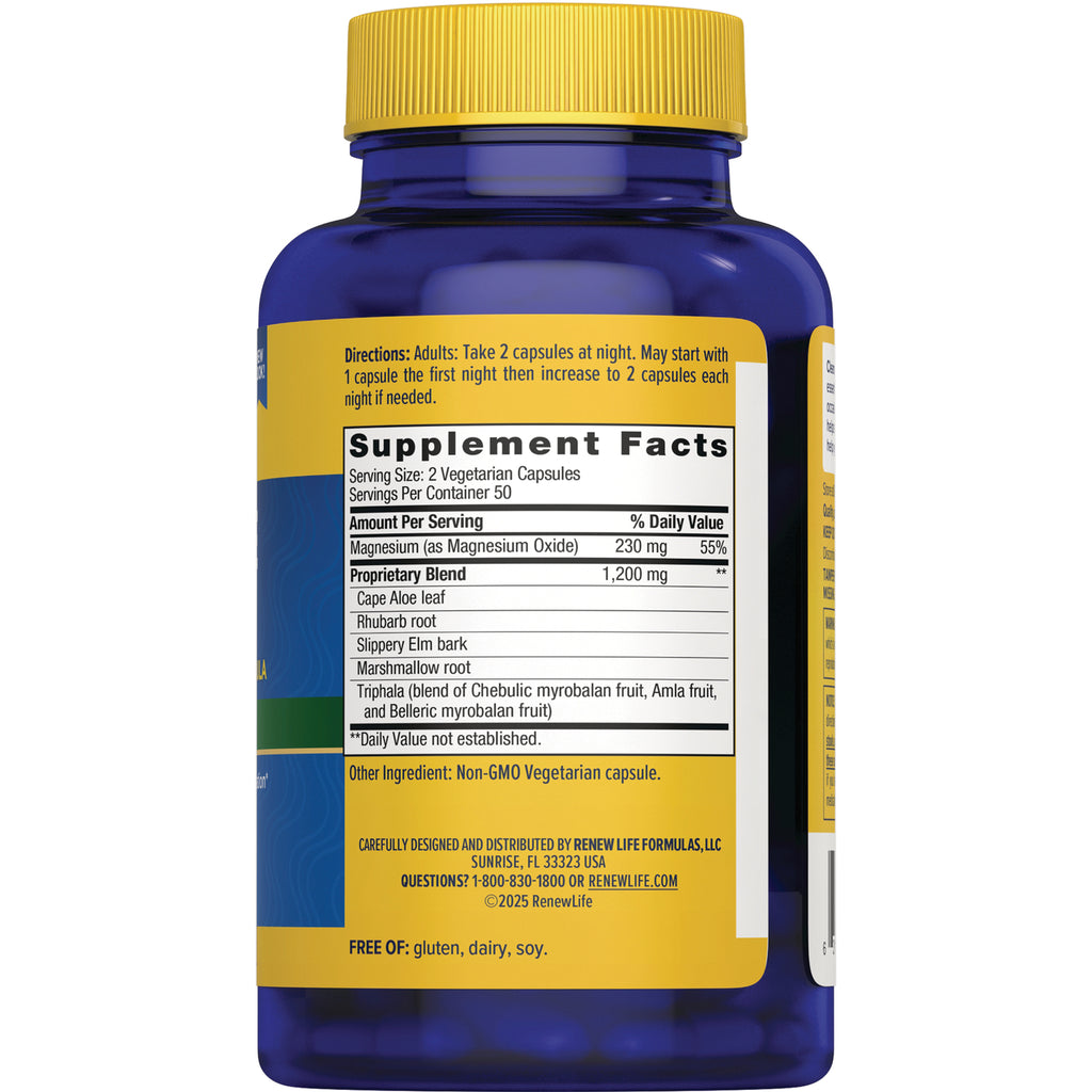 RNL016 | Back of blue supplement bottle showing Supplement Facts panel, directions, and colorful label with yellow cap - Thumbnail
