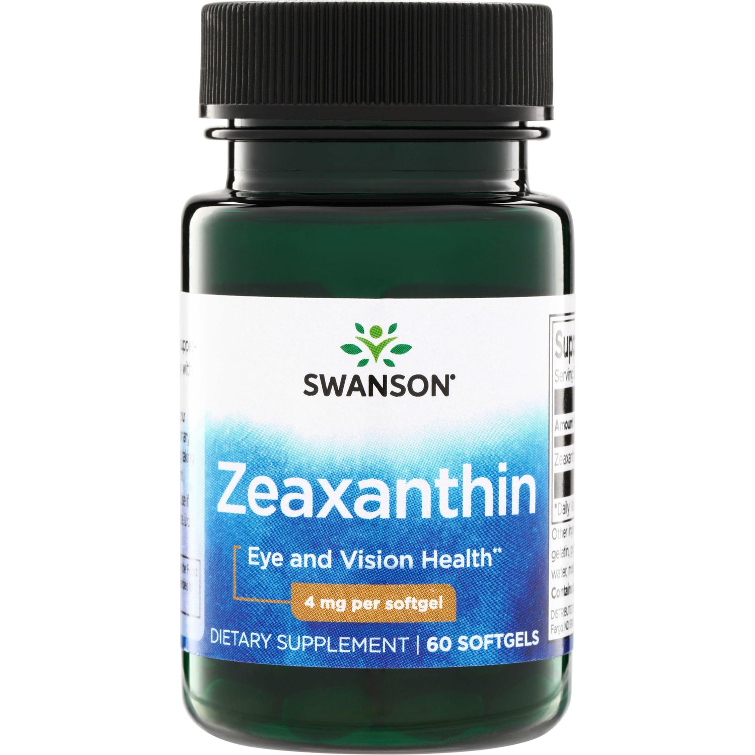 SWU254 | Swanson Zeaxanthin, Eye and Vision Health, 4 mg per softgel, dietary supplement, 60 softgels