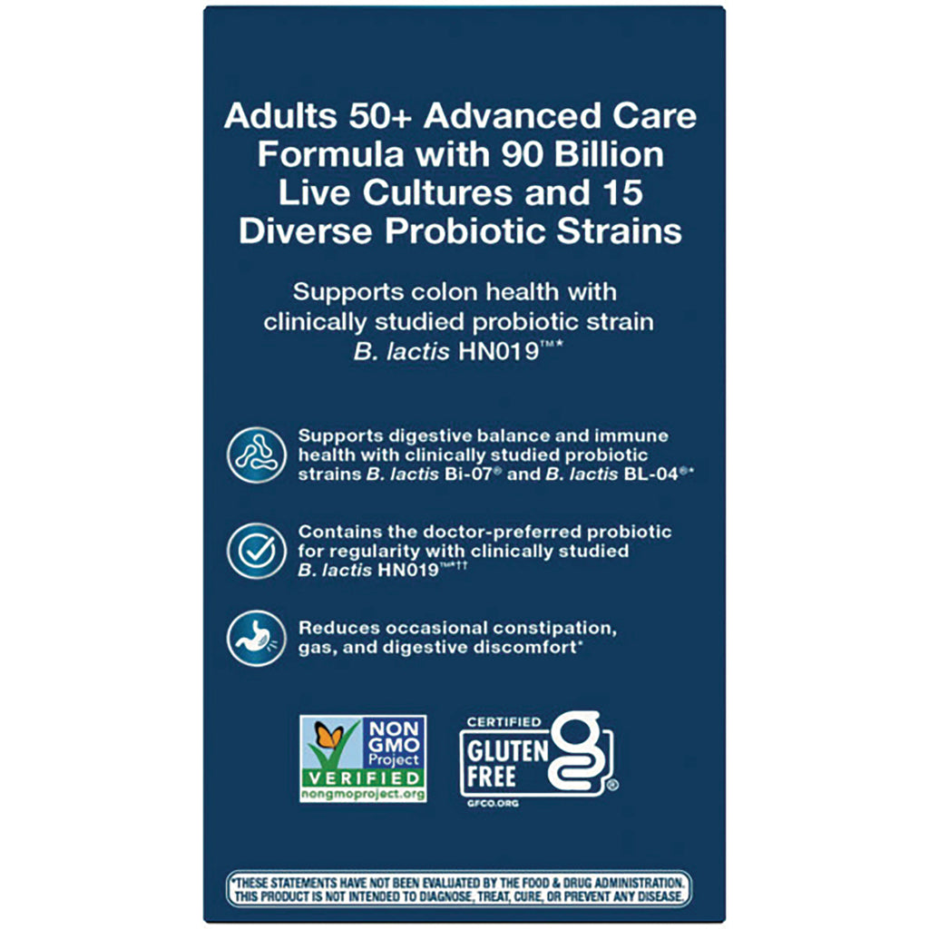 NW805 | Product infographic: Adults 50+ advanced care formula  90B live cultures, 15 probiotic strains, Non-GMO, gluten free - Thumbnail