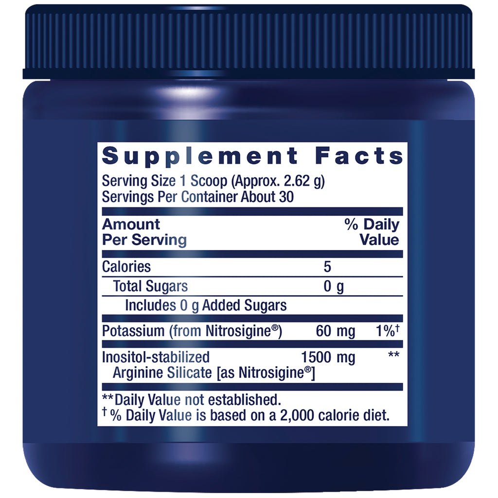 LE589 | Supplement Facts label showing serving size 1 scoop, calories 5, potassium 60 mg, inositol-stabilized arginine silicate 1500 mg - Thumbnail
