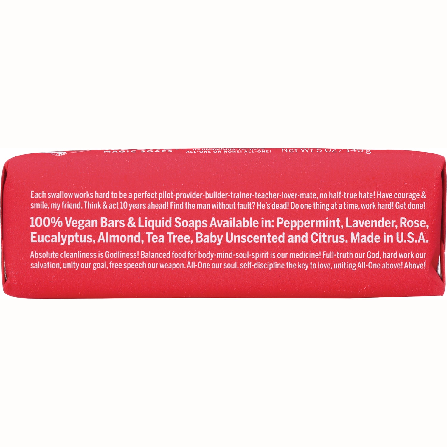 DRB019 | Back label of red soap bar showing small white text listing scents including peppermint and lavender