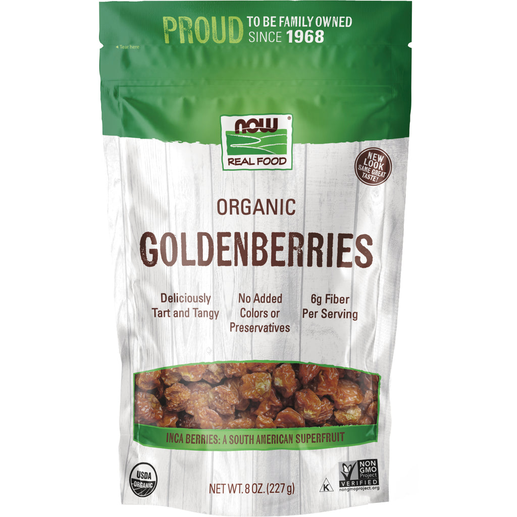 NWF1144 | NOW Real Food organic GOLDENBERRIES pouch with clear window showing dried berries, net wt 8 oz - Thumbnail