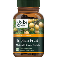 GH083 | Gaia Herbs Triphala Fruit supplement bottle label made with organic triphala, 60 vegan capsules
