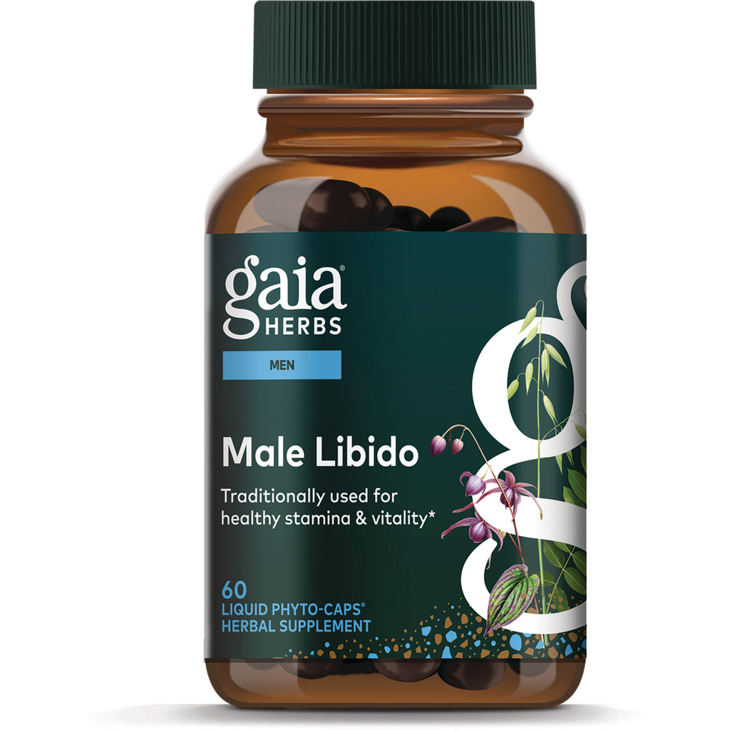 GH154 | Gaia Herbs Men Male Libido brown bottle with dark green label, 60 liquid phyto-caps herbal supplement - Thumbnail