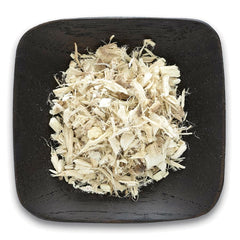 FNP386 | shredded pale root pieces on a dark square wooden dish