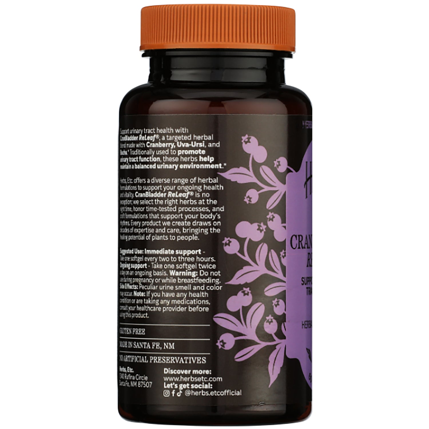 HE114 | Herbal supplement bottle label with cranberry and uva ursi illustration