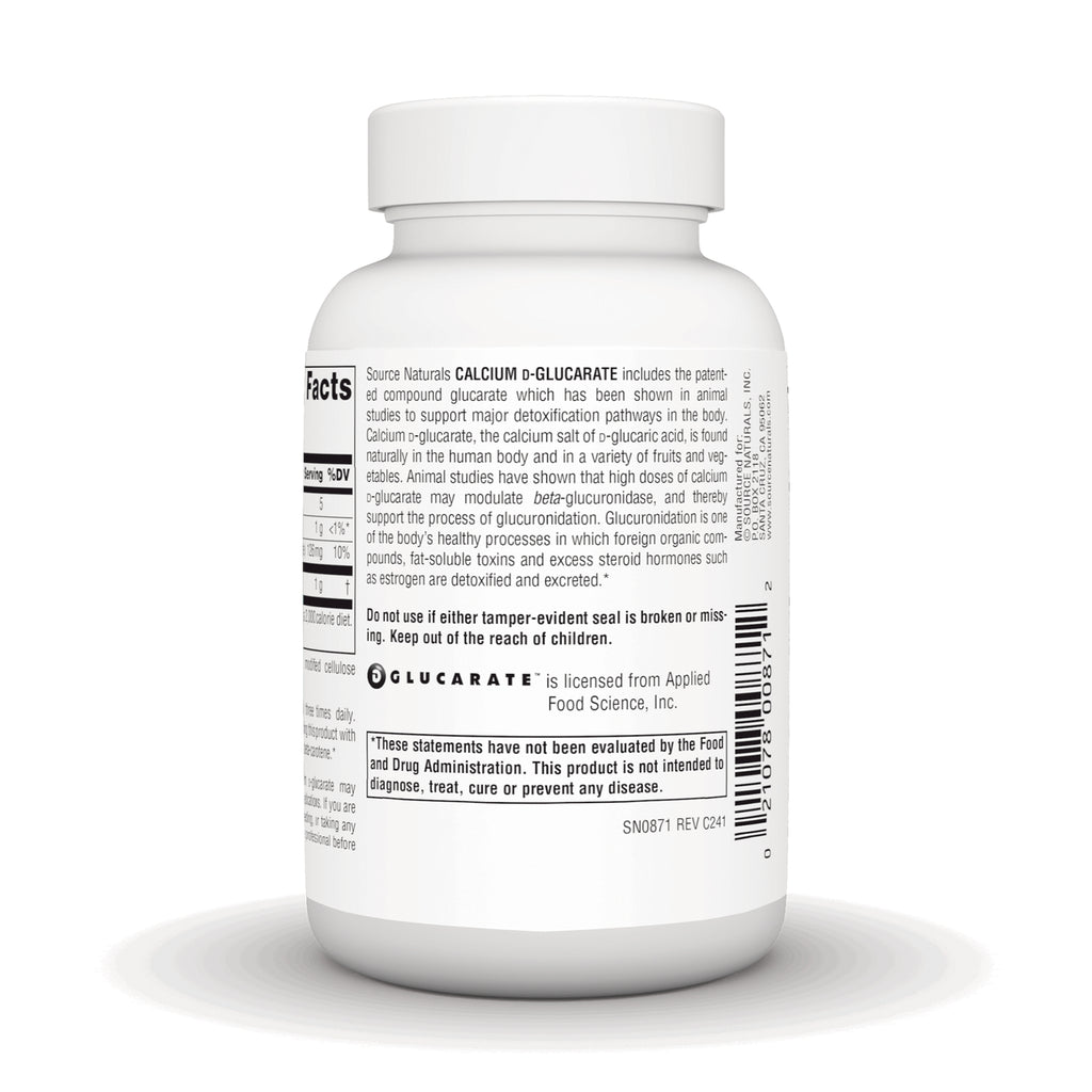 SN459 | Back label with Supplement Facts and warnings for Source Naturals Calcium D-Glucarate bottle - Thumbnail