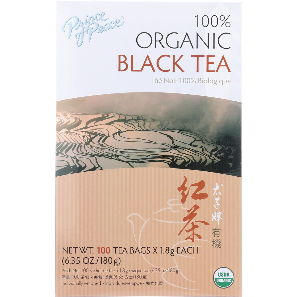 POP024 | Prince of Peace 100% Organic Black Tea box, 100 tea bags, terraced field illustration - Thumbnail