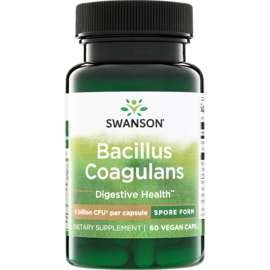 SWA023 | Swanson Bacillus Coagulans digestive health supplement bottle, 60 vegan caps, 6 billion CFU per capsule, spore form - Thumbnail