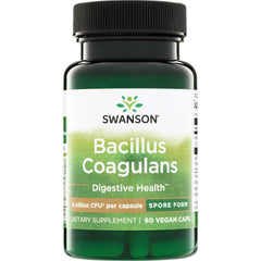 SWA023 | Swanson Bacillus Coagulans digestive health supplement bottle, 60 vegan caps, 6 billion CFU per capsule, spore form