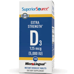 SUS001 | Superior Source D3 Extra Strength 125 mcg (5,000 IU) MicroLingual tablets, 100 count box front