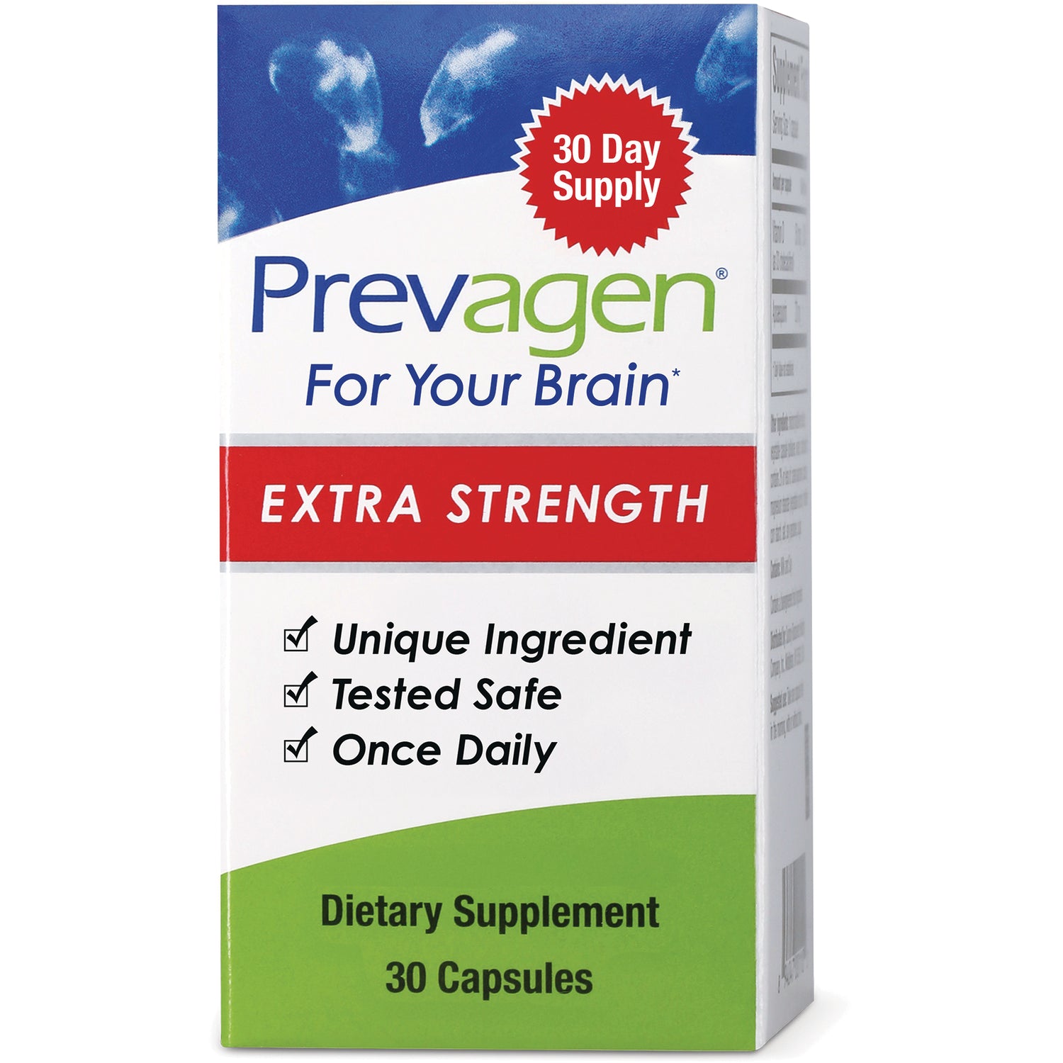 QB002 | Prevagen Extra Strength box front, 30 Day Supply dietary supplement, 30 capsules