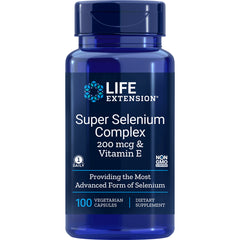 LE216 | Life Extension Super Selenium Complex bottle, 100 vegetarian capsules, 200 mcg & Vitamin E