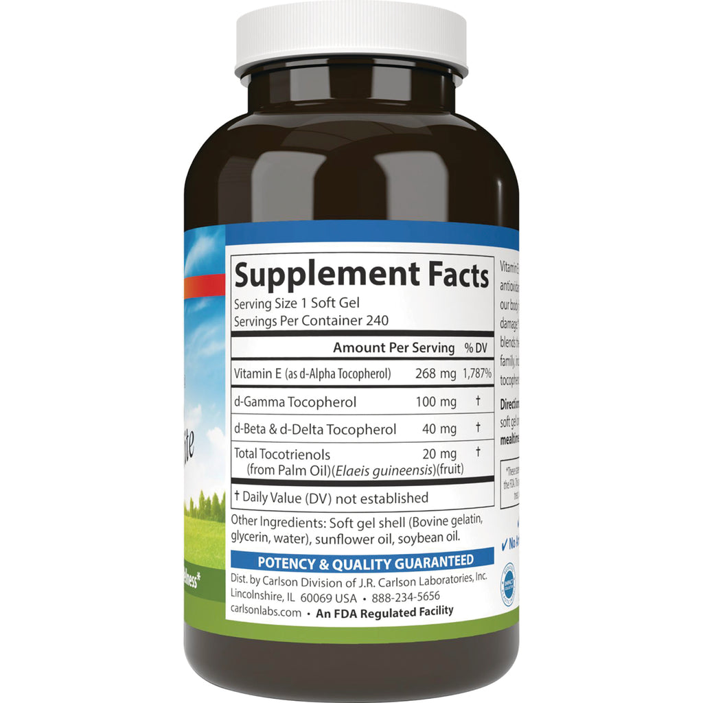 CSN197 | back label showing Supplement Facts panel listing vitamin E amounts, serving size, ingredients, and potency guarantee - Thumbnail