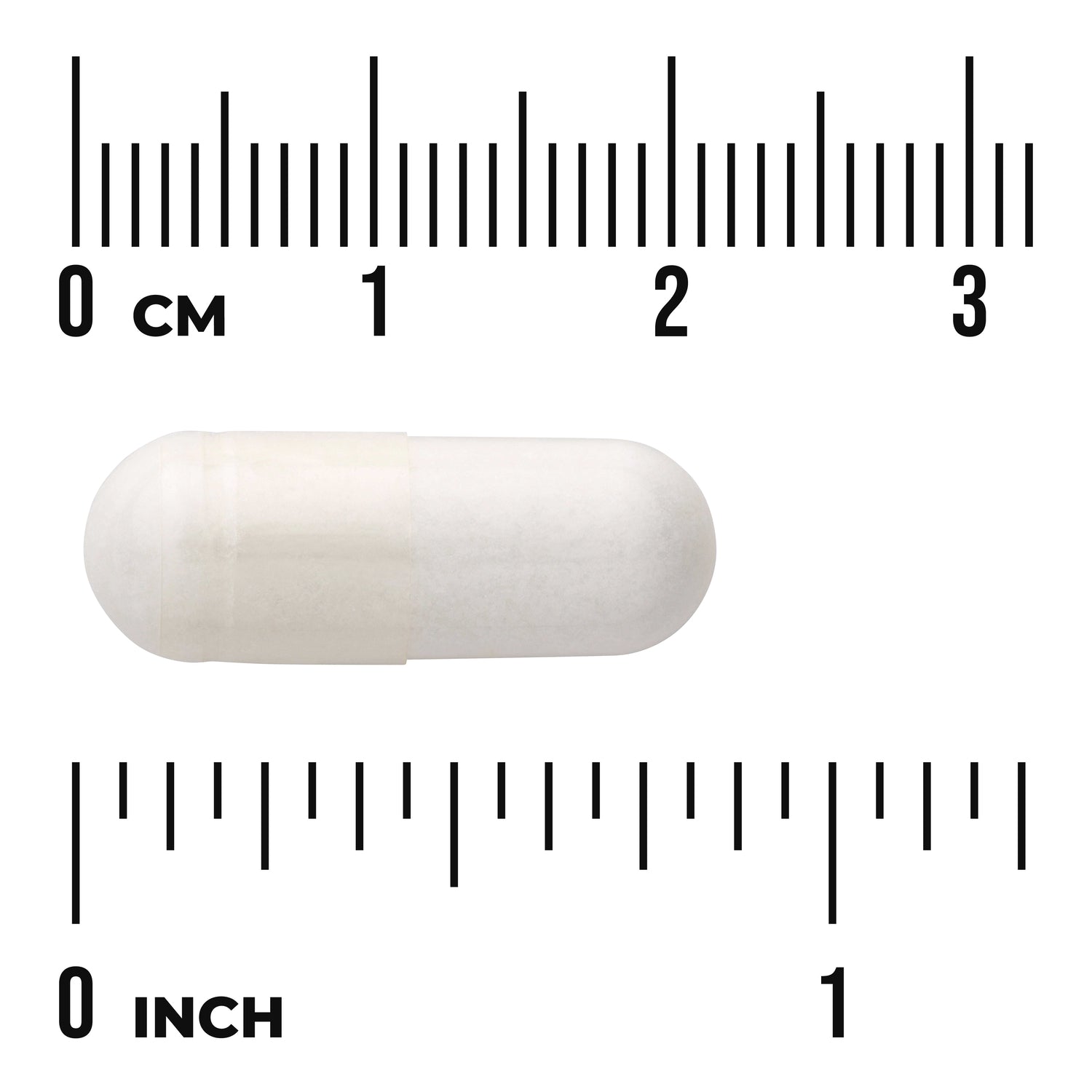 SW849 | White capsule with centimeter and inch rulers for size reference