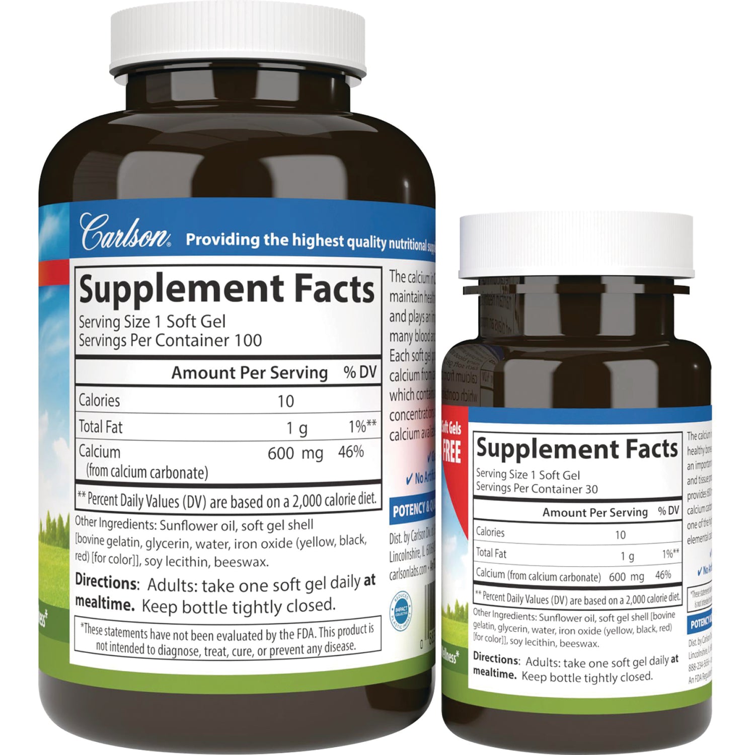 CSN127 | two supplement bottles showing Supplement Facts panels and directions on the back