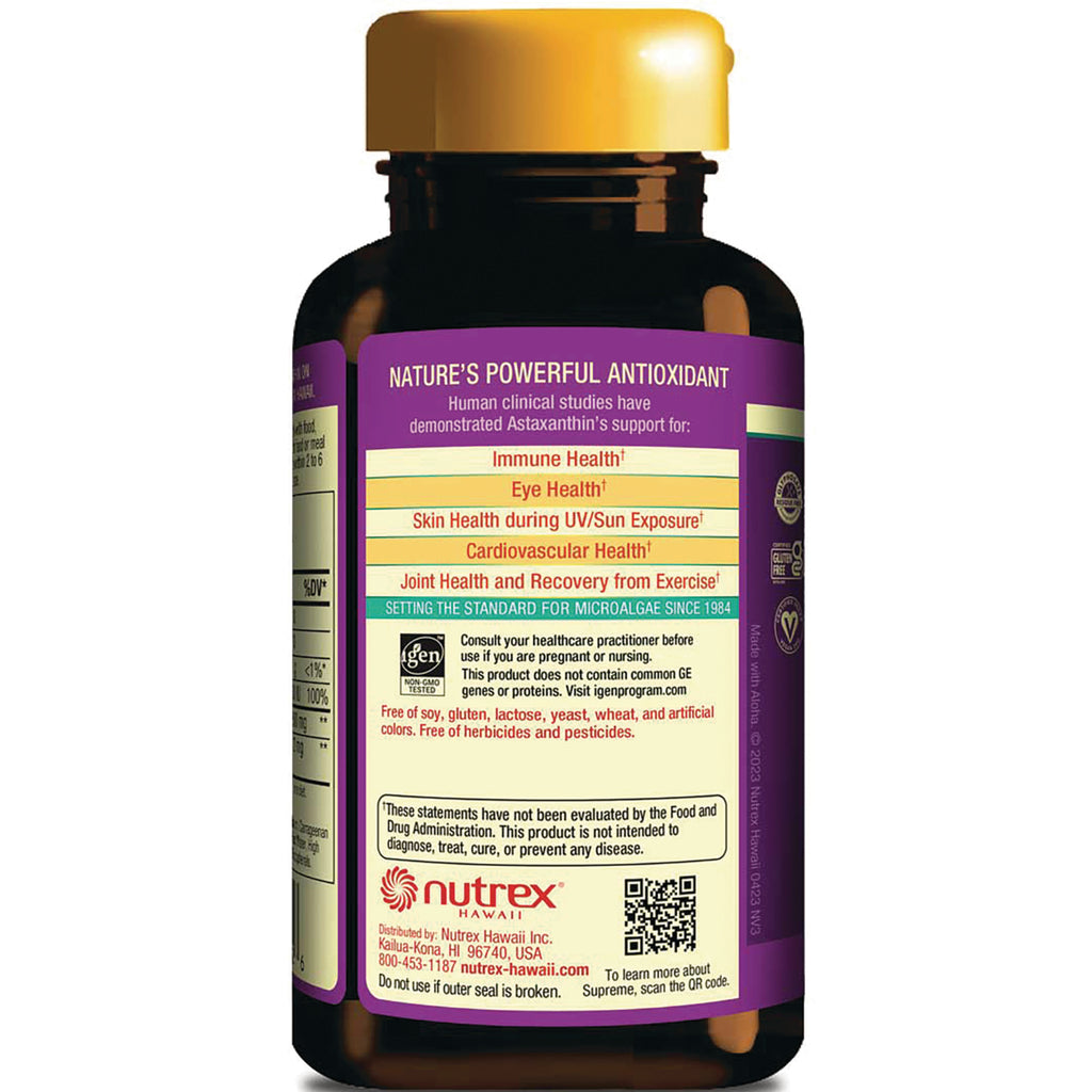 NUT002 | back of supplement bottle label listing benefits such as Immune Health, Eye Health, Skin Health, cardiovascular and joint support with Nutrex logo - Thumbnail