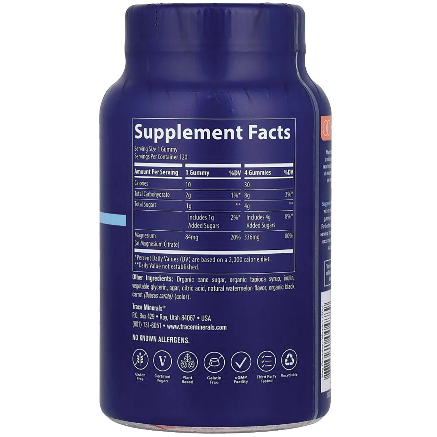 TM113 | Back label with Supplement Facts panel and ingredients for magnesium gummies