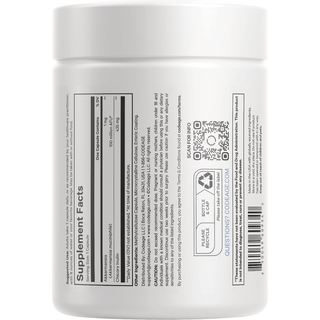 CDG001 | back label of white supplement bottle showing supplement facts panel, QR code, barcode, and recycling symbol - Thumbnail