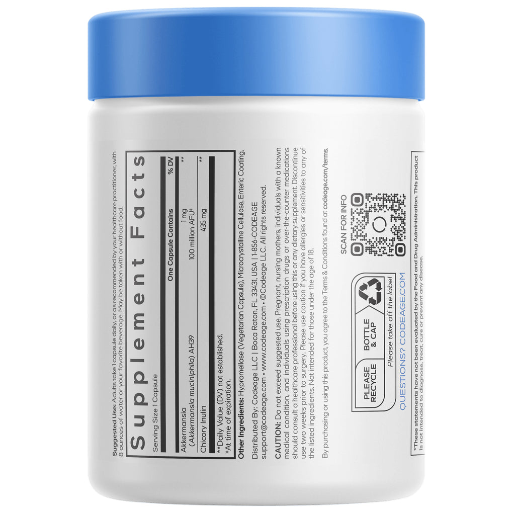 CDG001 | back label of white supplement bottle showing supplement facts panel, QR code, barcode, and recycling symbol - Thumbnail