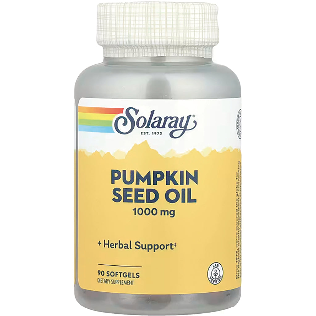 SLR396 | Solaray Pumpkin Seed Oil 1000 mg herbal support, 90 softgels bottle front - Thumbnail