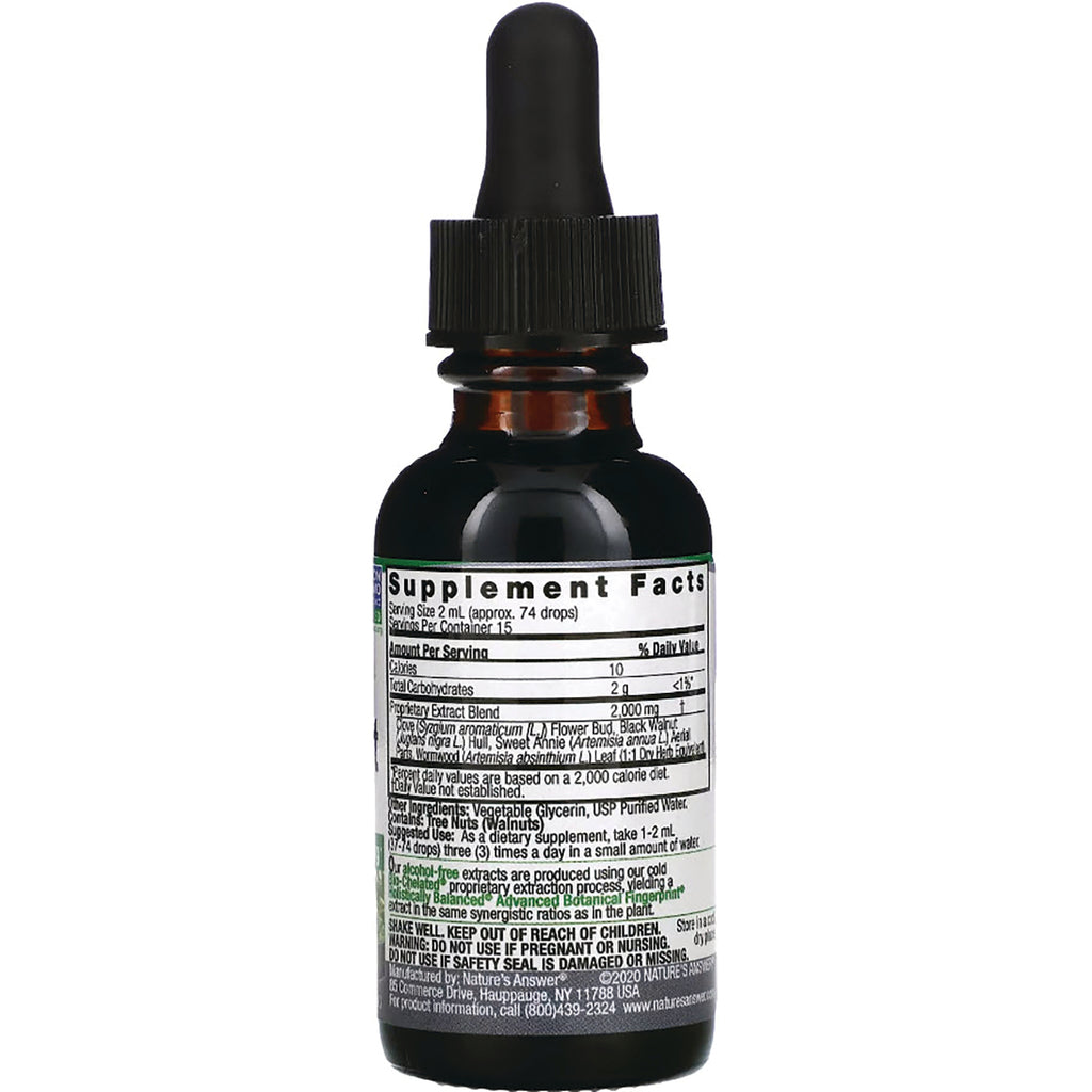 NAT011 | Back of amber dropper bottle showing Supplement Facts panel and ingredient label - Thumbnail