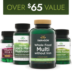 SW1976 | Over $65 value bundle with Swanson Whole Food Multi, Probiotic Formula, Vitamins D3 & K2, and Lion’s Mane