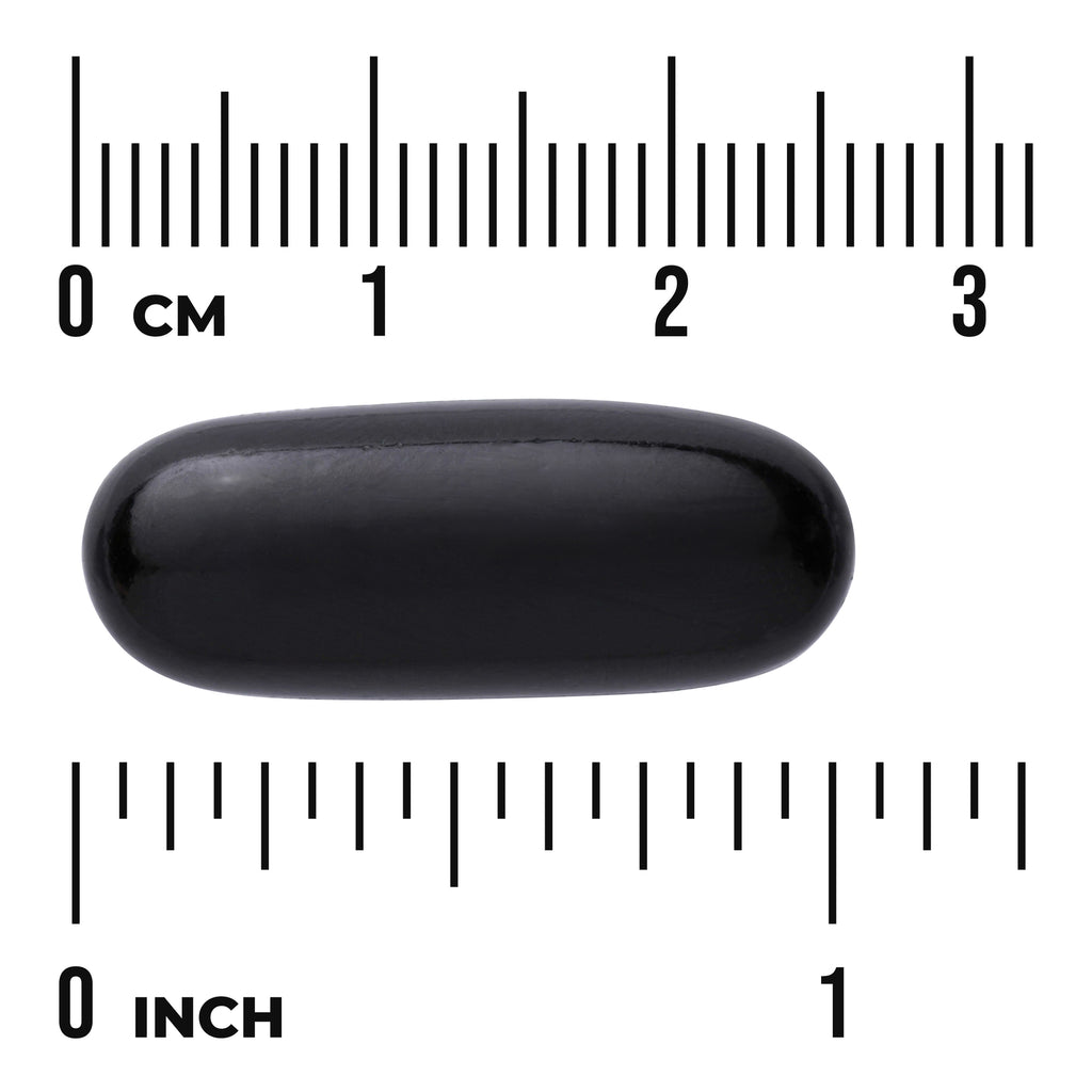 SW837 | Black softgel capsule shown with size scale in inches and centimeters - Thumbnail