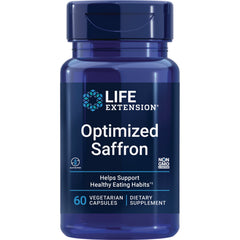 LE092 | Blue Life Extension bottle labeled Optimized Saffron, 60 vegetarian capsules
