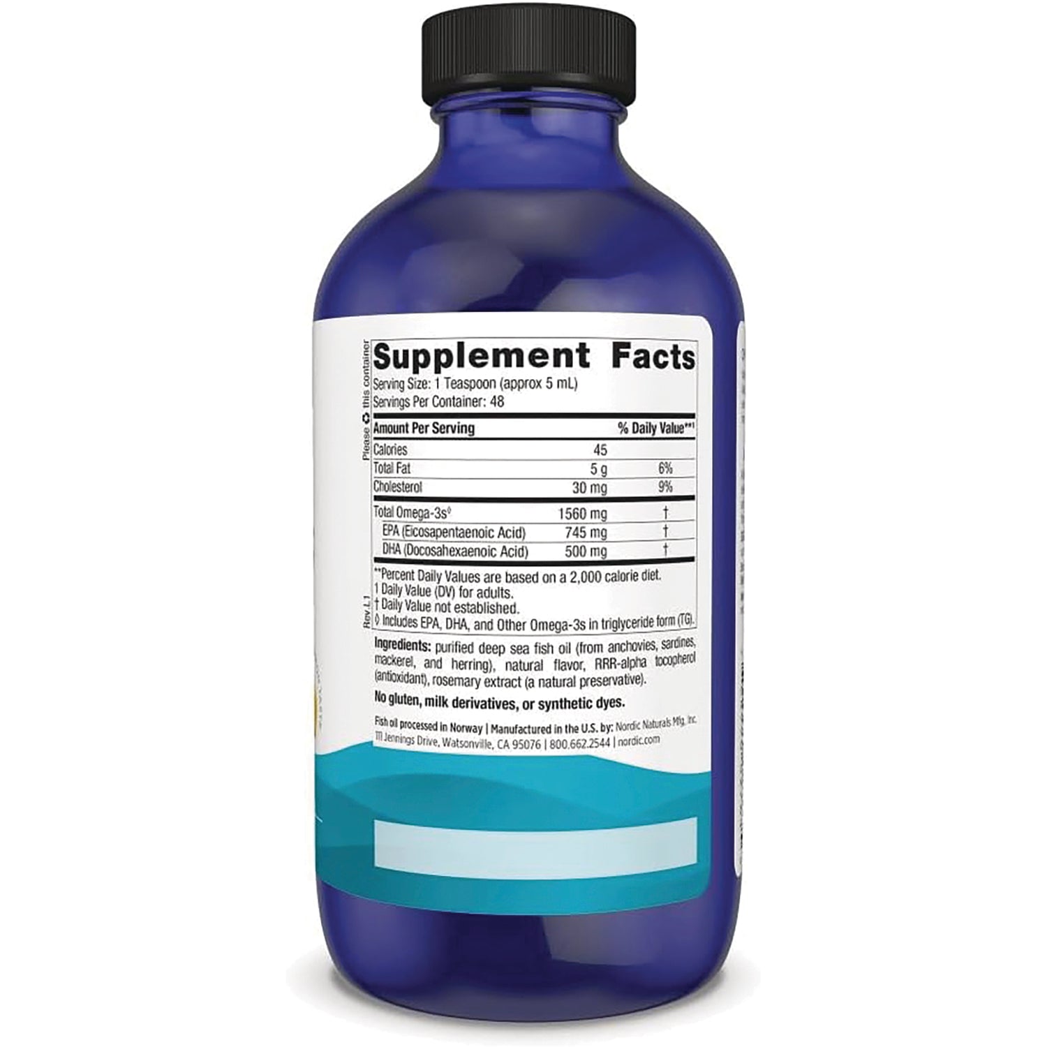 NRN089 | back label showing Supplement Facts panel and ingredients on blue bottle