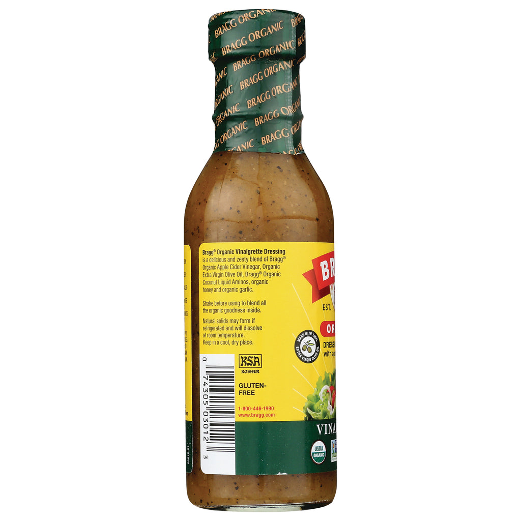 BR014 | Bragg Organic vinaigrette bottle back showing label text, barcode, and ingredient panel - Thumbnail