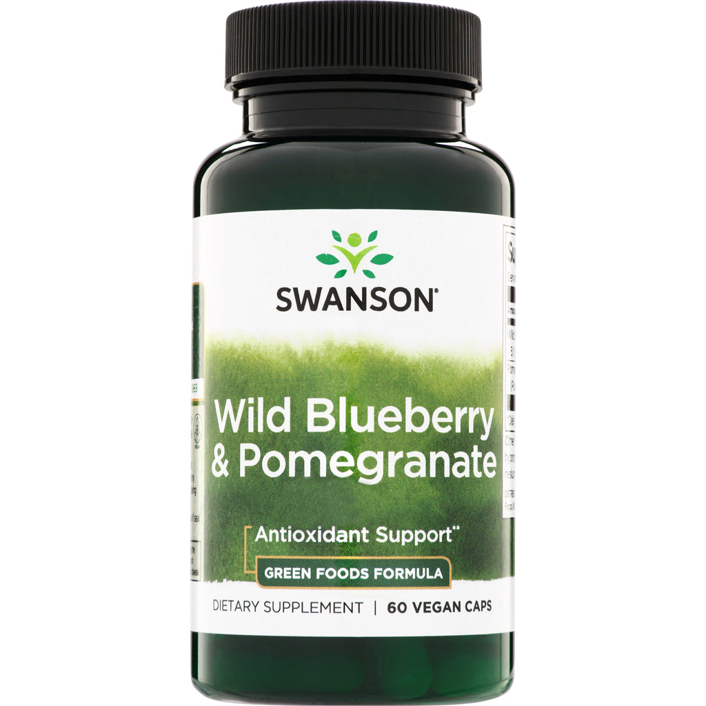 SWR080 | Swanson Wild Blueberry & Pomegranate supplement, Antioxidant Support, Green Foods Formula, 60 vegan caps - Thumbnail