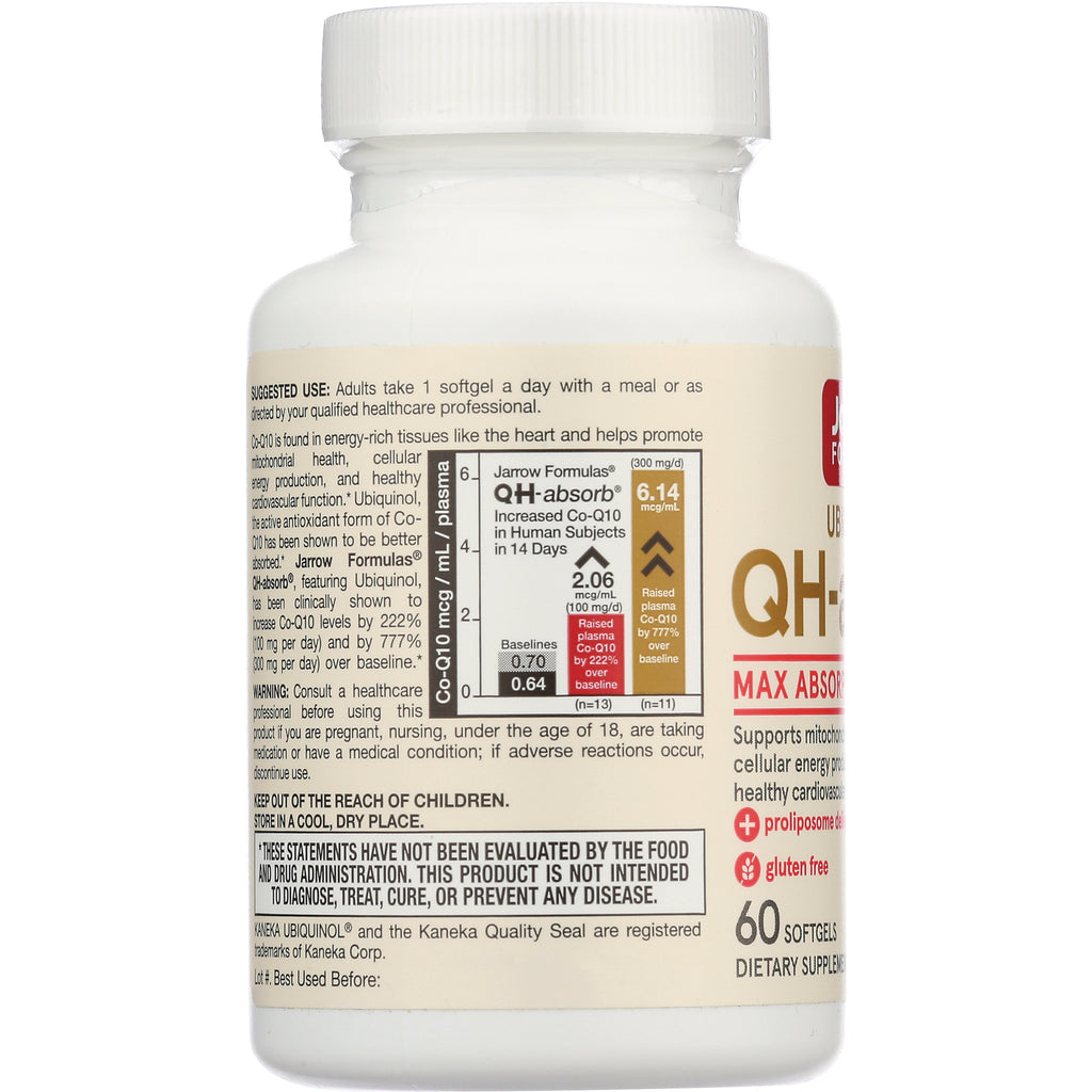 JR224 | Back label of white supplement bottle showing suggested use, warnings, and a Co-Q10 plasma infographic - Thumbnail